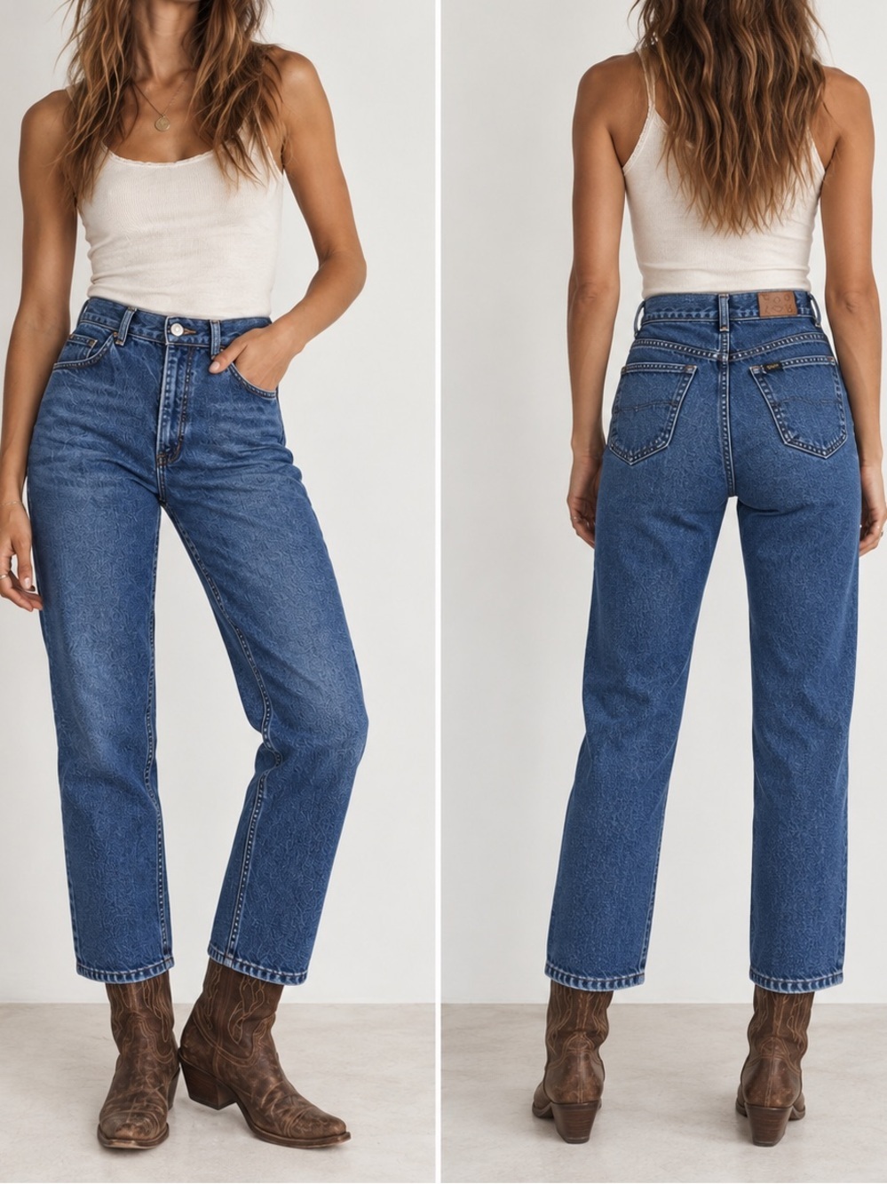 Vintage Lee Western High Rise Jeans Ranch denim straight leg size 25 mom dad